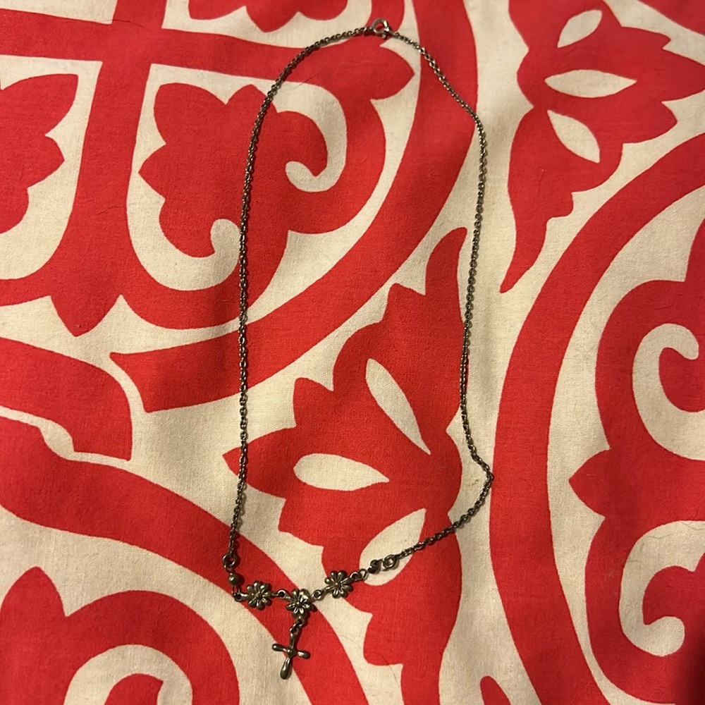 Bronze cross and flower necklace